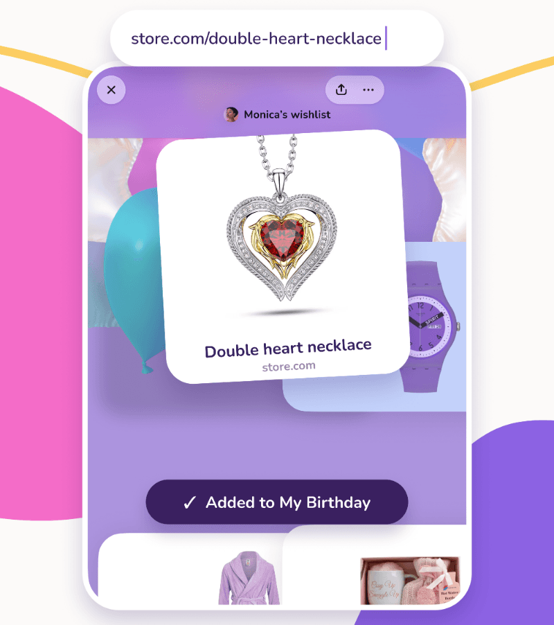 Pasting a store link adds the item with its photo and name